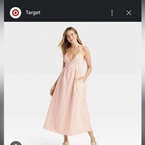 UNIVERSAL THREAD HALTER MIDI SUN DRESS - White/Orange Stripe - Smocked Back NWT!